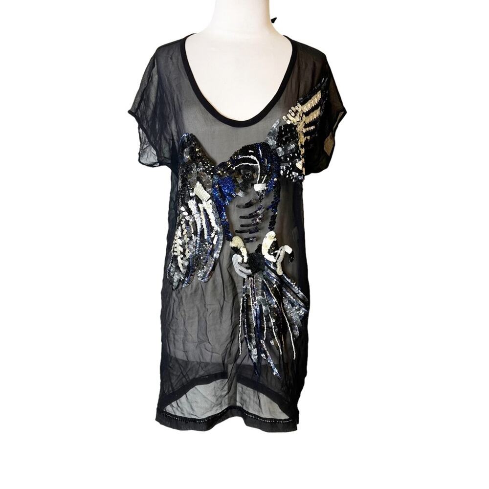 Barbara Bui silk sequin owl top semi sheer sz 38